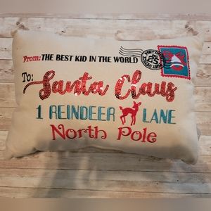 New with Tags Santa Claus Letter Embroidered Decorative Pillow, 12" x 18"